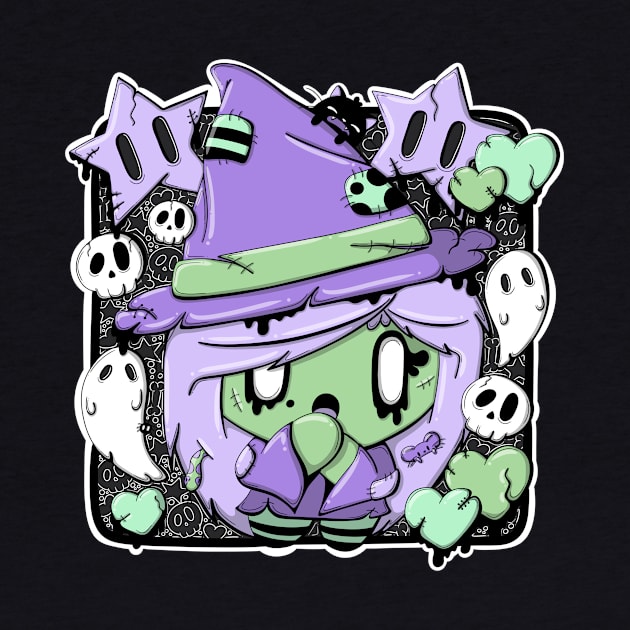 Willow the witchy witch zombie in kawaii style by studiomogwai